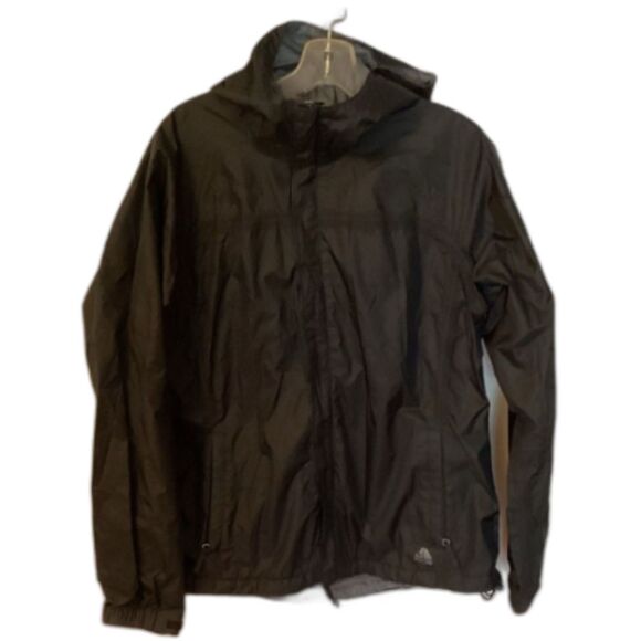 NIKE ACG FIT STORM WOMENS LARGE BLACK HOODED WINDBREAKER FULL ZIP RAIN JACKET - Picture 1 of 10